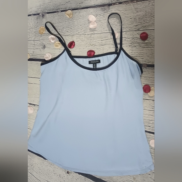 Slvls Kenneth Cole NY Textured Woven Chiffon Overlay Cami Blouse SkyBlue - Picture 9 of 15